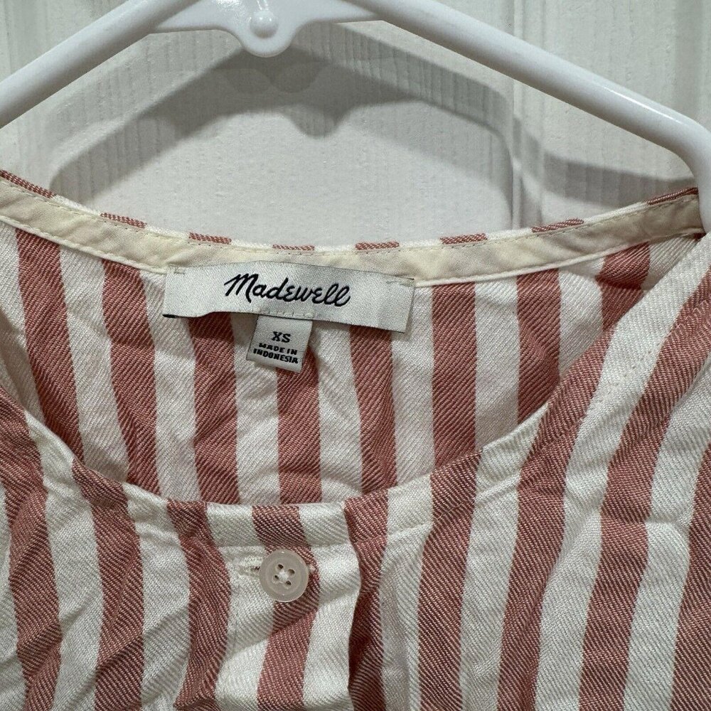 Madewell Studio Ruffle-Hem Top in Cecilia Stripe‎ Size Xs Peplum Buttons Viscose - Picture 4 of 9